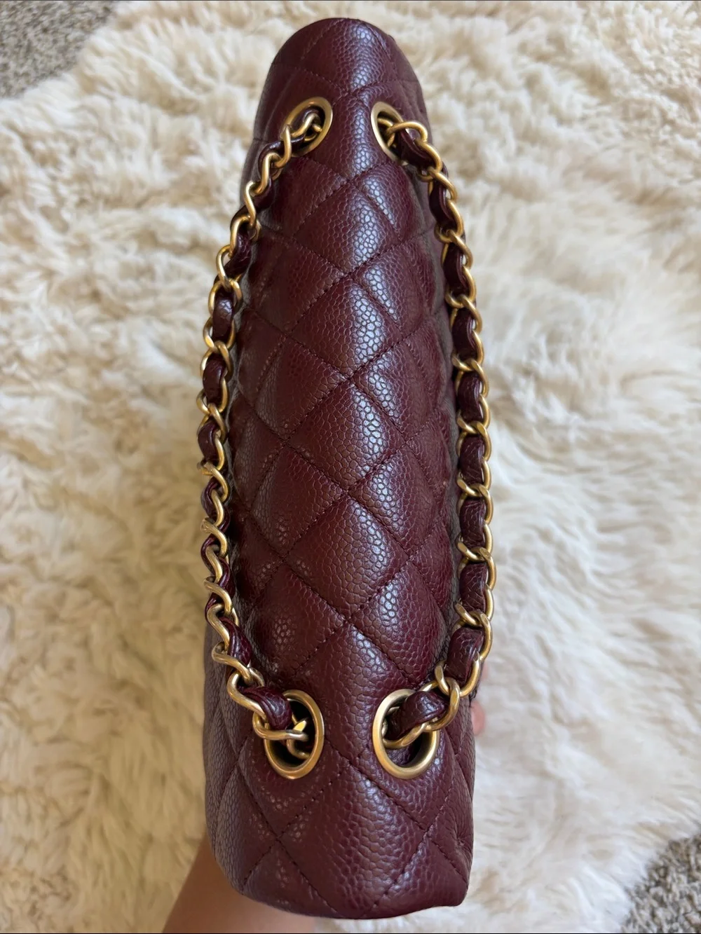 CHANEL Quilted Medium Caviar Bag in Burgundy with Brushed Gold Hardware